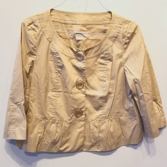 Michael Kors Tan Vintage Cropped LinenTop Jacket Ruffle Hem Buttons Size XL - Picture 1 of 15
